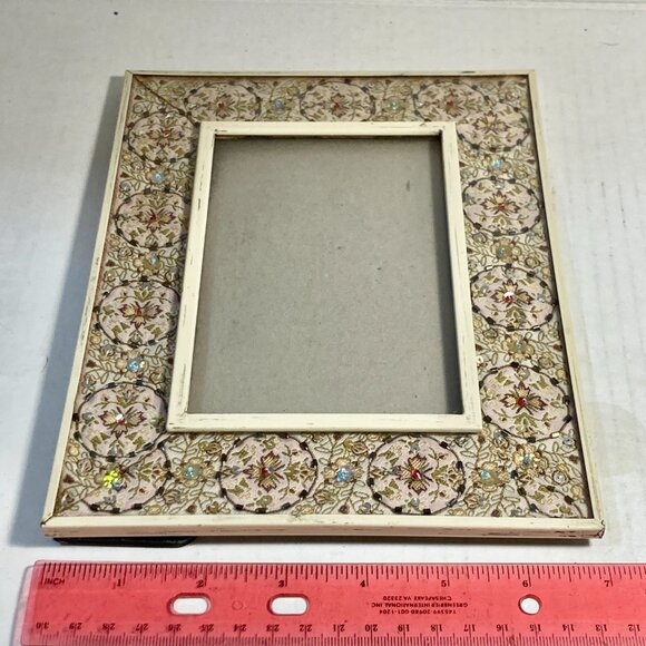 Vintage Fabric Sequin Bead Picture Photo Frame 4" X 6" Glass Shabby Cottage Core - Picture 10 of 11